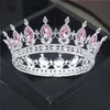 Teardrop Rhinestone Circle Princess Round Metal Crown Queen King Födelsedagstårta Tiaras Hår Smycken Party Bröllop Huvud Ornament X0625