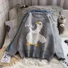 Plus Size Cartoon Goose Print Knitted Sweater Women Sweet Loose Fashion Casual Korean O Neck Long Sleeve Oversize Pullover Pull Y1110