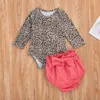 6M-4Y Cute Toddler Infant Baby Girl Leopard Clothes Set Abiti autunnali T-shirt a maniche lunghe Top Bow Shorts Costumi 210515