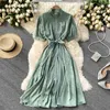 Korean Zipper Stand Neck Elegant Dresses Sashes Slim Waist Short Sleeve Woman Dress Sumemr Vestidos Mujer 6H400 210603