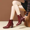 Bottes CIALISA Femmes Chaussures En Cuir Véritable Bout Carré Talon Haut Fermeture À Glissière Botte 2021 Design Mode Fête D'hiver Solide Cheville