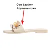 Slippers Women String Bead Genuine Leather Flat Slides Square Toe Ruffles Shoes Ladies Summer Causal Sandals Female 40 210517