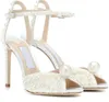 Wholesale Fashion Designer Sacora Sandals Shoes Pearls White Leather Women's Evening Bridal High Heels Designer Lady Pumps Party Wedding