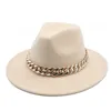 Fedora Hoeden voor Vrouwen Mannen Brede Rand Dikke Gouden Ketting Band Vilten Hoed Jazz Cap Winter Herfst Panama Rode Luxe hoed Chapeau Femme 213188676