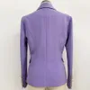 Högkvalitativ EST Designer Blazer Jacket Kvinnors Metal Lion Knappar Dubbelbröst Lilac Plus Storlek S-3XL 210930