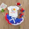 0-2Y Independence Day Born Baby Girl Vêtements Ensemble Lettre Romper Blue Tutu Jupes Chaussures Bandeau Tenues Cadeaux 210515