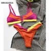 Sexy Bikini Swimwear Women Swimsuit High Cut Thong V Shape Bra Set Push Up Summer Bathing Suit Female Beach Wear 210621