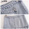 vintage Distressed Ruffles Denim skirt High Waist A-Line all-match Casual Package Hip Mini Women Skirts Autumn 210427