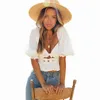 Kadın Bluz Gömlek Zogaa 2021 Yaz Seksi V Yaka Backless T-shirt Katı Fener Kollu Dantel Üst Tees