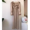 Autumn Vintage Korean Chic Waistbanded Lace Up V-neck Slim Ruffles Long Dress Women V Neck Flare Sleeve Femme Robe Vestidos 210514