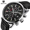 Benyar New Fashion Chronograph Äkta läder Sport Mens Klockor Top Brand Luxury Military Quartz Watch Clock Relogio Masculino2022