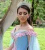 Lekki Niebieski Zroszony 2021 Słodki 16 Quinceanera Suknie Off The Ramię Kwiat Aplikacja Formalna Wieczór Prom Dress Princess Ball Suknie