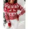 패션 여성 스웨터 크루 넥 긴 소매 니트 스웨터 크리스마스 엘크 다양한 스타일 S-2XL