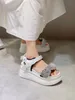 Stylishbox ~ Hög kvalitet! Y21051205 Svart / Vit Rhinestone Strappy Sandals 8cm Platform Kalv Hud Äkta Läder Wedge Casual Sporty Classic Fashion Work Shoes