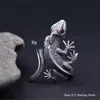 Real 925 Sterling Silver Unique Male Finger Gray Lizard Red Stone Animal Rock Punk Round Crystal Ring for Men Women