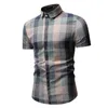 Mäns Plaid Casual Button Down Short Sleeve T-shirt Top Blus Män Camisa Maskulina Mens Klänning SHIRTS 7.13