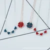 S925 Sterling Sier Clover Necklace women's double-sided deformed red and blue heart-shaped pendant clavicle chain accsori women's one two