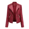 Turn-Down Collar PU Uitloper Faux Lederen Jassen Dames Luxe Jas Zwart Roze Rood Biker Coat 210909