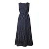 2021 Bobo Kvinnor Mörkblå Boho Lös Ärmlös Holiday Dot Print Long Maxi Dress Evening Party Beach Dresses Sommar Sundress X0521