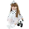 60 cm Silicone souple Reborn enfant en bas âge poupée jouets 24 pouces réaliste vinyle cheveux longs princesse bébés fille habiller poupée avec Panda Q0910