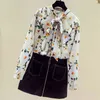 Herfst Dames Shirt Floral Lange Mouw Koreaanse Stijl Gedrukt Chiffon Blouse Casual Lace Up Bottoming Cardigan 11154 210427