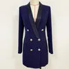 High Street Est designer Blazer Mulheres Leão de Metal Botões Dupla Breasted xaile Colares Long Jacket Navy Azul 210521