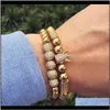 Beaded Strands Bracelets Jewelryhigh Quality Men Women Jewelry Cz Micro Pave Ball Crown Charm Adjustable Beads Rame Bracelet Set Drop Delive