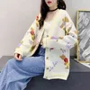 Höst Vinter Varma Kvinnor Sweaters Perint Cartoon Korean Clothing V Neck Fashion College Style Knitwear Plus Size Sweater 210427