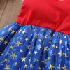 6M-4Y Dzień Niepodległości Maluch Urodzony Niemowlę Baby Girl Dresses Star Print Blue Dress for Girls Costumes 210515