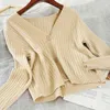 Cardigan corto Donna Cappotto maglione lavorato a maglia con scollo a V Top manica lunga Monopetto con tre bottoni Cardigan casual GD342 210506