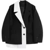 Verão Coréia Chic Casuais Casuais Moda Preto E Branco De Contraste Irregular Color Solto Terno Mulheres Blazer 16w1063 210510