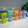 HOT 24OZ Color Change Tumblers Plastic Drinking Juice Cup With Lip And Straw Magic Coffee Mug Costom Starbucks color changing plastic cup H1102