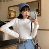 WERUERUYU Koreanischen Stil Oansatz Kurze Frauen Dünne Mode Langarm Crop Top 210608