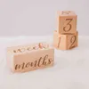 3pcs/set Handmade Baby Milestone Cards Square Engraved Wood Infants Bathing Gifts born Pography Calendar Po Accessories 211106