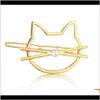 Klipsy Barrettes Biżuteria Dostawa 2021 Prosta linia figurka kota głowa z plastikową perłową spinką do włosów złoto lub SIER SLATED for Women Girls Hair