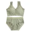 Femmes été glace soie côtelée sous-vêtements de sport ensemble dentelle festonnée garniture fil rembourré soutien-gorge culotte slips Fitness Lingerie soutiens-gorge ensembles2551