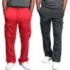 Men's Sports Casual Loose Fleece Sweatpants Solid Color Baggy Jogger Longe Pants Multi Pocket Straight Pants P0811