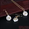 Oorbellen Ketting Sieraden Sets 2021 Alfabet Letter Charm White CZ Crystal Real Pearl Gold Hanger Choker Drop Earring Set Braidal Women D