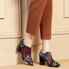 Zapatos de vestir 2021 bombas de mujer suave piel de oveja otoño cremalleras floral color puntiagudo punteado tacones altos boda