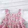 Verão Crianças Meninas Vestido Rosa Roxo Floral Curto Malha Dot Mangas Menina Vestidos Crianças Roupas Casuais E76 210610