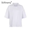 Solinarry Casual Turtleneck Manves Manuse de camiseta Tops Tops Famale Streetwear Solid Cotton High Street Style 210709