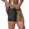 Mens Secure Pocket Shorts 2-Layers Workout Fitness Elastisk midja Kort Snabbtorkande andningsbar 2 i 1 Joggers Shorts 210721