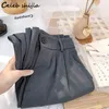 Vintage Cintura Alta Calças Mulher Café Elegante Loose Reta perna Pant Feminino Coreano Negro Negro Calças Mamãe Escritório 211112