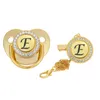 Fopspenen # 26 Letters Baby Fopspeen Clip Gold Bling Holder Silicone Soother Tepel Dummy Douche Geschenken