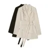 Awe-inspirerende vrouwen pak blazer patchwork asymmetrie vintage lange mouw blazers jassen zwart wit bandage mode retro jassen dameskostuum