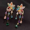 MixColor Crystal Flower Tassel Hängsmycke för kvinnor Söt uttalande lämnar dangle örhängen Lyx märke smycken