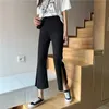 Korean Style Versatile Split Ankle-Length Boot-Cut Trousers High Waist Wide Leg Pants Summer Thin Black Pants for Women 2020 New Y0811