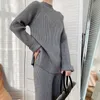 Vår 2 Piece Suit Sweater Kvinnor Tracksuit Höst Stickad 2 Varma Turtleneck Pullovers + Wide Leg Pants 210531