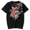 Sommarprodukt original kinesisk stil Koi broderi Half Sleeve Mäns Stora Bomull Kort T-shirt Fritid 210716