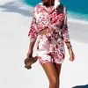 Beach Holiday Two Piece Outfits For Women Sets Clothes 2021 Black Girl Long Sleeve Loose Vintage Shirts Blouses Shorts Pants Y0702